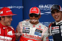 Fernando Alonso (ESP), Scuderia Ferrari, Lewis Hamilton (GBR), McLaren Mercedes and Pastor Maldonado (VEN), Williams F1 Team  12.05.2012. Formula 1 World Championship, Rd 5, Spanish Grand Prix, Barcelona, Spain, Qualifying Day