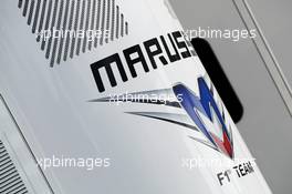 Marussia F1 Team logo. 12.05.2012. Formula 1 World Championship, Rd 5, Spanish Grand Prix, Barcelona, Spain, Qualifying Day