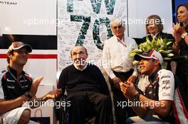 Frank Williams (GBR) Williams Team Owner celebrates his 70th birthday with Bruno Senna (BRA) Williams (Left) and Pastor Maldonado (VEN) Williams (Right). 12.05.2012. Formula 1 World Championship, Rd 5, Spanish Grand Prix, Barcelona, Spain, Qualifying Day