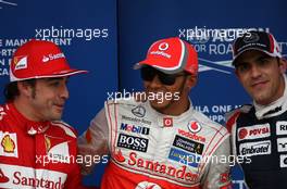 Fernando Alonso (ESP), Scuderia Ferrari, Lewis Hamilton (GBR), McLaren Mercedes and Pastor Maldonado (VEN), Williams F1 Team  12.05.2012. Formula 1 World Championship, Rd 5, Spanish Grand Prix, Barcelona, Spain, Qualifying Day