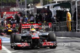 Lewis Hamilton (GBR) McLaren MP4/27 leaves the pits. 12.05.2012. Formula 1 World Championship, Rd 5, Spanish Grand Prix, Barcelona, Spain, Qualifying Day