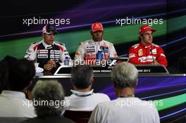 Qualifying FIA Press Conference (L to R): Pastor Maldonado (VEN) Williams, second; Lewis Hamilton (GBR) McLaren, pole position; Fernando Alonso (ESP) Ferrari, third. 12.05.2012. Formula 1 World Championship, Rd 5, Spanish Grand Prix, Barcelona, Spain, Qualifying Day