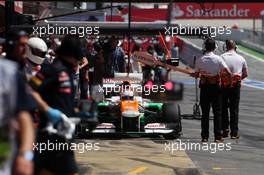 Paul di Resta (GBR) Sahara Force India VJM05 in the pits. 12.05.2012. Formula 1 World Championship, Rd 5, Spanish Grand Prix, Barcelona, Spain, Qualifying Day