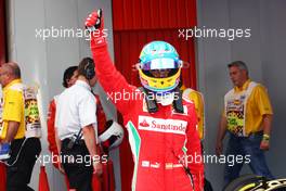 Fernando Alonso (ESP) Ferrari celebrates his third position in parc ferme. 12.05.2012. Formula 1 World Championship, Rd 5, Spanish Grand Prix, Barcelona, Spain, Qualifying Day