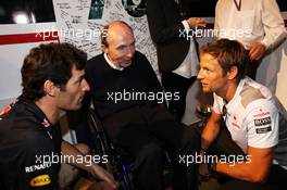 Frank Williams (GBR) Williams Team Owner (Centre) celebrates his 70th birthday with Mark Webber (AUS) Red Bull Racing (Left) and Jenson Button (GBR) McLaren (Right). 12.05.2012. Formula 1 World Championship, Rd 5, Spanish Grand Prix, Barcelona, Spain, Qualifying Day