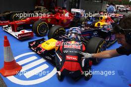 Sebastian Vettel (GER) cools the brakes on his Red Bull Racing RB8 in parc ferme. 12.05.2012. Formula 1 World Championship, Rd 5, Spanish Grand Prix, Barcelona, Spain, Qualifying Day