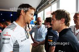 (L to R): Jenson Button (GBR) McLaren with Sebastian Vettel (GER) Red Bull Racing. 12.05.2012. Formula 1 World Championship, Rd 5, Spanish Grand Prix, Barcelona, Spain, Qualifying Day