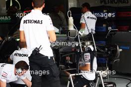 Mercedes AMG F1 W03 prepared in the pits. 22.06.2012. Formula 1 World Championship, Rd 8, European Grand Prix, Valencia, Spain, Practice Day