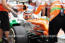 Nico Hulkenberg (GER) Sahara Force India F1 VJM05 in the pits. 22.06.2012. Formula 1 World Championship, Rd 8, European Grand Prix, Valencia, Spain, Practice Day