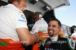 Sahara Force India F1 Team celebrate fifth and seventh position. 24.06.2012. Formula 1 World Championship, Rd 8, European Grand Prix, Valencia, Spain, Race Day