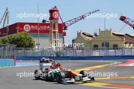 Nico Hulkenberg (GER) Sahara Force India F1 VJM05 leads team mate Paul di Resta (GBR) Sahara Force India VJM05. 24.06.2012. Formula 1 World Championship, Rd 8, European Grand Prix, Valencia, Spain, Race Day