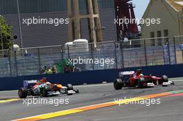 Paul di Resta (GBR) Sahara Force India VJM05 and Felipe Massa (BRA) Ferrari F2012 battle for position. 24.06.2012. Formula 1 World Championship, Rd 8, European Grand Prix, Valencia, Spain, Race Day