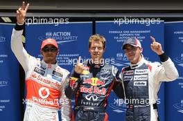 Pole postion for Sebastian Vettel (GER), Red Bull Racing with Lewis Hamilton (GBR), McLaren Mercedes in 2nd place and 3rd Pastor Maldonado (VEN), Williams F1 Team  23.06.2012. Formula 1 World Championship, Rd 8, European Grand Prix, Valencia, Spain, Qualifying Day