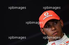 Second placed Lewis Hamilton (GBR) McLaren in the post qualifying FIA Press Conference. 23.06.2012. Formula 1 World Championship, Rd 8, European Grand Prix, Valencia, Spain, Qualifying Day