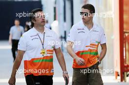 (L to R): Andy Stevenson (GBR) Sahara Force India F1 Team Manager with Paul di Resta (GBR) Sahara Force India F1. 23.06.2012. Formula 1 World Championship, Rd 8, European Grand Prix, Valencia, Spain, Qualifying Day