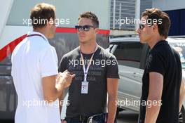 (L to R): Alex Wurz (AUT) Alex Wurz (AUT) Williams Driver Mentor with Andre Lotterer (GER) and Adrian Sutil (GER). 23.06.2012. Formula 1 World Championship, Rd 8, European Grand Prix, Valencia, Spain, Qualifying Day