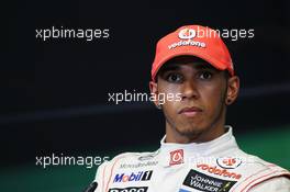 Second placed Lewis Hamilton (GBR) McLaren in the post qualifying FIA Press Conference. 23.06.2012. Formula 1 World Championship, Rd 8, European Grand Prix, Valencia, Spain, Qualifying Day