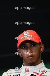 Second placed Lewis Hamilton (GBR) McLaren in the post qualifying FIA Press Conference. 23.06.2012. Formula 1 World Championship, Rd 8, European Grand Prix, Valencia, Spain, Qualifying Day