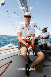 Nico Hulkenberg (GER) Sahara Force India F1 on the Aethra America's Cup Boat. 21.06.2012. Formula 1 World Championship, Rd 8, European Grand Prix, Valencia, Spain, Preparation Day