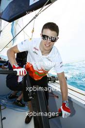 Paul di Resta (GBR) Sahara Force India F1 on the Aethra America's Cup Boat. 21.06.2012. Formula 1 World Championship, Rd 8, European Grand Prix, Valencia, Spain, Preparation Day