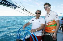 (L to R): Robert Fearnley (GBR) Sahara Force India F1 Team Deputy Team Principal and Nico Hulkenberg (GER) Sahara Force India F1 on the Aethra America's Cup Boat. 21.06.2012. Formula 1 World Championship, Rd 8, European Grand Prix, Valencia, Spain, Preparation Day