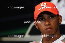 Lewis Hamilton (GBR) McLaren in the FIA Press Conference. 21.06.2012. Formula 1 World Championship, Rd 8, European Grand Prix, Valencia, Spain, Preparation Day