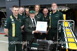 Jackie Stewart (GBR) supports the Grand Prix Mechanics Charitable Trust 25 Year Anniversary with the Caterham F1 Team. 05.07.2012. Formula 1 World Championship, Rd 9, British Grand Prix, Silverstone, England, Preparation Day