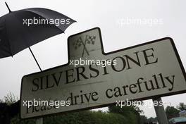 Silverstone village on a rainy day.                               06.07.2012. Formula 1 World Championship, Rd 9, British Grand Prix, Silverstone, England, Practice Day