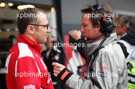 (L to R): Stefano Domenicali (ITA) Ferrari General Director with Sam Michael (AUS) McLaren Sporting Director. 06.07.2012. Formula 1 World Championship, Rd 9, British Grand Prix, Silverstone, England, Practice Day