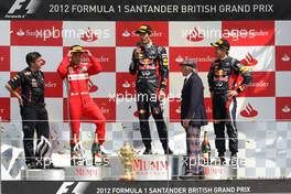 Fernando Alonso (ESP), Scuderia Ferrari, Mark Webber (AUS), Red Bull Racing and Sebastian Vettel (GER), Red Bull Racing. Sir Jacky Stewart (GBR) 08.07.2012. Formula 1 World Championship, Rd 9, British Grand Prix, Silverstone, England, Race Day