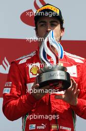 Fernando Alonso (ESP) Ferrari celebrates his second position on the podium. 08.07.2012. Formula 1 World Championship, Rd 9, British Grand Prix, Silverstone, England, Race Day