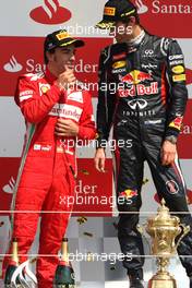 Fernando Alonso (ESP), Scuderia Ferrari and Mark Webber (AUS), Red Bull Racing  08.07.2012. Formula 1 World Championship, Rd 9, British Grand Prix, Silverstone, England, Race Day
