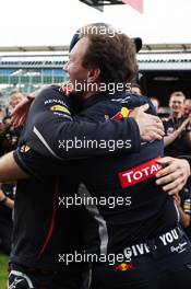(L to R): race winner Mark Webber (AUS) Red Bull Racing celebrates with Christian Horner (GBR) Red Bull Racing Team Principal. 08.07.2012. Formula 1 World Championship, Rd 9, British Grand Prix, Silverstone, England, Race Day