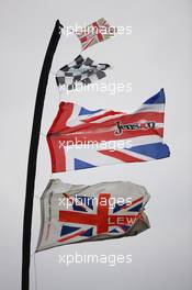Flags for Jenson Button (GBR) McLaren and Lewis Hamilton (GBR) McLaren. 08.07.2012. Formula 1 World Championship, Rd 9, British Grand Prix, Silverstone, England, Race Day