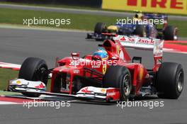 Fernando Alonso (ESP), Scuderia Ferrari leads Mark Webber (AUS), Red Bull Racing  08.07.2012. Formula 1 World Championship, Rd 9, British Grand Prix, Silverstone, England, Race Day