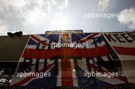 Flag for Jenson Button (GBR) McLaren. 08.07.2012. Formula 1 World Championship, Rd 9, British Grand Prix, Silverstone, England, Race Day