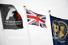 F1, Union, and FIA Flags. 07.07.2012. Formula 1 World Championship, Rd 9, British Grand Prix, Silverstone, England, Qualifying Day