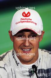 Michael Schumacher (GER) Mercedes AMG F1 in the FIA Press Conference. 07.07.2012. Formula 1 World Championship, Rd 9, British Grand Prix, Silverstone, England, Qualifying Day