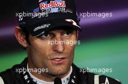 Mark Webber (AUS) Red Bull Racing in the FIA Press Conference. 07.07.2012. Formula 1 World Championship, Rd 9, British Grand Prix, Silverstone, England, Qualifying Day