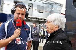 (L to R): Ted Kravitz (GBR) Sky Sports Pitlane Reporter with Bernie Ecclestone (GBR) CEO Formula One Group (FOM). 07.07.2012. Formula 1 World Championship, Rd 9, British Grand Prix, Silverstone, England, Qualifying Day