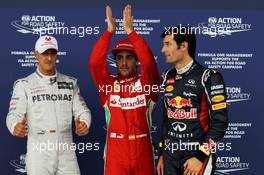 pole position for Fernando Alonso (ESP), Scuderia Ferrari 2nd place Mark Webber (AUS), Red Bull Racing with 3rd place Michael Schumacher (GER), Mercedes AMG Petronas  07.07.2012. Formula 1 World Championship, Rd 9, British Grand Prix, Silverstone, England, Qualifying Day