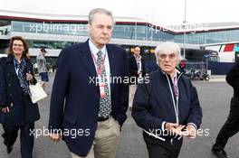 (L to R): Jacques Rogge (BEL) IOC President with Bernie Ecclestone (GBR) CEO Formula One Group (FOM). 08.07.2012. Formula 1 World Championship, Rd 9, British Grand Prix, Silverstone, England, Race Day