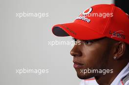Lewis Hamilton (GBR) McLaren in the FIA Press Conference. 05.07.2012. Formula 1 World Championship, Rd 9, British Grand Prix, Silverstone, England, Preparation Day