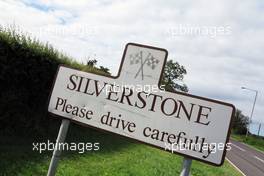 Silverstone village road sign.                                05.07.2012. Formula 1 World Championship, Rd 9, British Grand Prix, Silverstone, England, Preparation Day