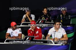 The FIA Press Conference (from back row (L to R)): Bruno Senna (BRA) Williams; Romain Grosjean (FRA) Lotus F1 Team; Vitaly Petrov (RUS) Caterham; Lewis Hamilton (GBR) McLaren; Fernando Alonso (ESP) Ferrari; Paul di Resta (GBR) Sahara Force India F1.  05.07.2012. Formula 1 World Championship, Rd 9, British Grand Prix, Silverstone, England, Preparation Day