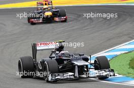 Valtteri Bottas (FIN) Williams FW34 Third Driver leads Sebastian Vettel (GER) Red Bull Racing RB8. 20.07.2012. Formula 1 World Championship, Rd 10, German Grand Prix, Hockenheim, Germany, Practice Day