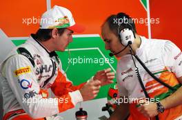 (L to R): Jules Bianchi (FRA) Sahara Force India F1 Team Third Driver talks with Gianpiero Lambiase (ITA) Sahara Force India F1 Engineer. 20.07.2012. Formula 1 World Championship, Rd 10, German Grand Prix, Hockenheim, Germany, Practice Day