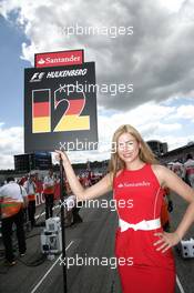 Gridgirl of Nico Hulkenberg (GER), Sahara Force India Formula One Team 22.07.2012. Formula 1 World Championship, Rd 10, German Grand Prix, Hockenheim, Germany, Race Day
