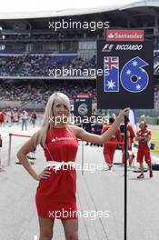 Gridgirl of Daniel Ricciardo (AUS), Scuderia Toro Rosso 22.07.2012. Formula 1 World Championship, Rd 10, German Grand Prix, Hockenheim, Germany, Race Day