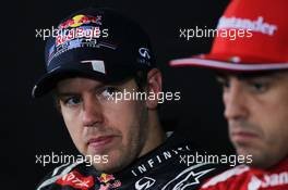 (L to R): Sebastian Vettel (GER) Red Bull Racing and Fernando Alonso (ESP) Ferrari in the FIA Press Conference. 22.07.2012. Formula 1 World Championship, Rd 10, German Grand Prix, Hockenheim, Germany, Race Day